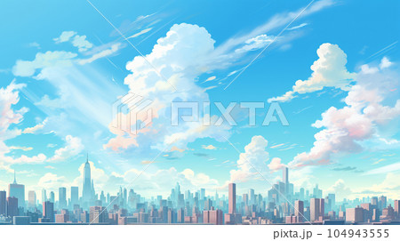 青空と大都市の風景イラスト　AI画像 104943555