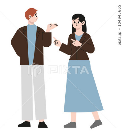 Casual business man and woman standing isolated. Vector illustration in flat style	 104943665