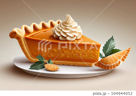 Sweet Homemade Thanksgiving Pumpkin Pie Ready to Eat - Illustration Generative AI 104944052