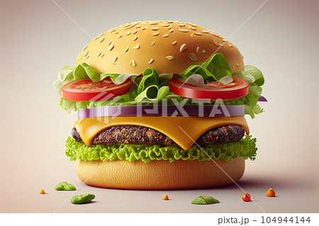 Appetizing burger on light background - Generative AI 104944144