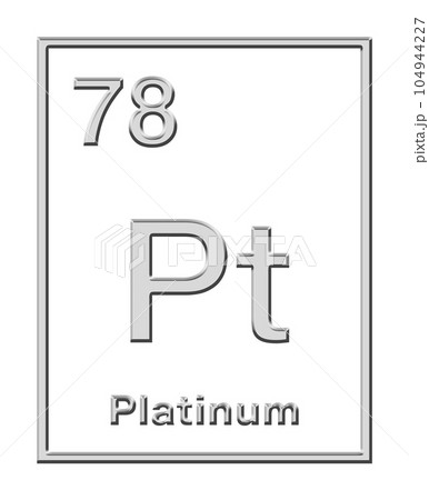 Platinum, chemical element, taken from periodic table, with relief shape. Noble and precious metal with chemical symbol Pt (Spanish plata for silver), and with atomic number 78. Isolated, over white. 104944227