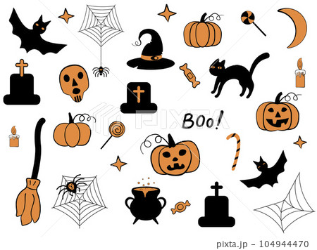 A set of Halloween pictures on a white background. Vector illustration. A set of Halloween pictures on a white background. Vector illustration. 104944470