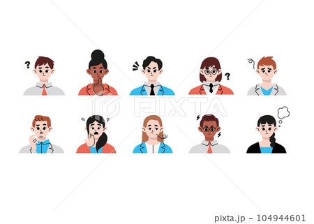 Upper body set of troubled business person. Flat drawn style vector design illustration	 104944601
