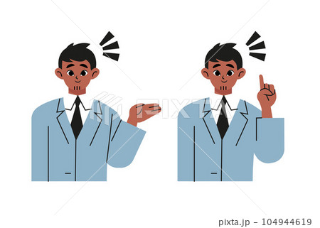 A man with doubts and a male who solved it. Flat drawn style vector design illustration	 104944619