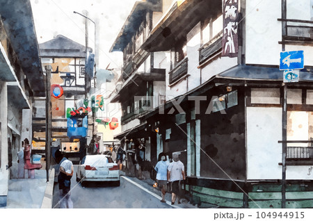 温泉街・レトロな街並み　イラスト　Generative AI 104944915