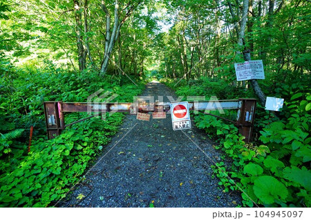 大千軒岳登山口の通行止めゲート 104945097
