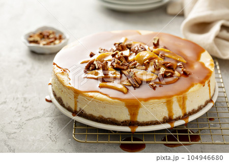 Apple caramel pecan cheesecake 104946680