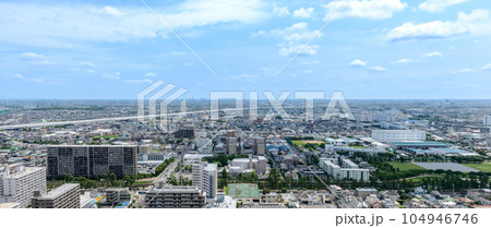 埼玉県草加市の街並み　ドローン　空撮 104946746