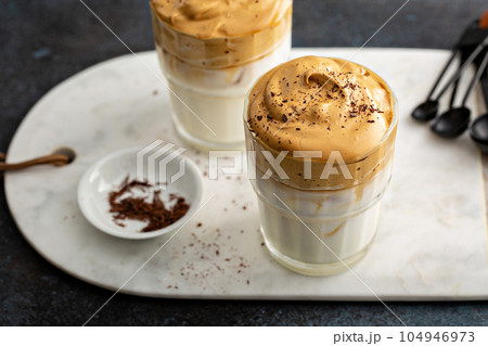 Dalgona coffee or whipped instant coffee 104946973
