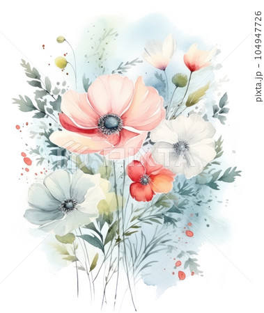 Watercolor floral background. Illustration AI Generative 104947726