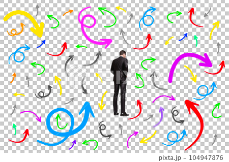 陷入困境的商人站在隨機箭頭中 104947876