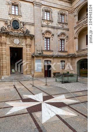 Malta, Mdina, Maltese Cross on the ground in front of the Vilhena Palace. National Museum of Natural Sciences. 104948104