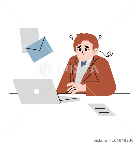 Busy and head holding businessman. Flat vector illustration isolated on white background Busy and head holding businessman. Flat vector illustration isolated on white background 104948230