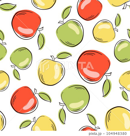 Apple seamless pattern line art flat style. Vector illustration on a white background. 104948380