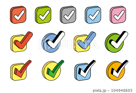 立体的なアイソメのかわいいチェックマークアイコン 立体的なアイソメのかわいいチェックマークアイコン 104948605