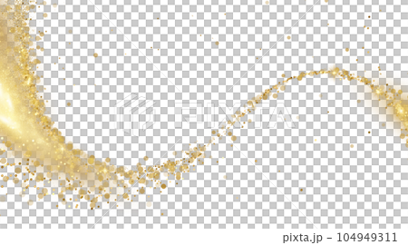 Gold Glitter shiny swirl. Magic Lights and sparkles wave Gold Glitter shiny swirl. Magic Lights and sparkles wave 104949311