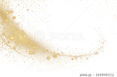 Gold Glitter shiny swirl. Magic Lights and sparkles swoosh 104949312