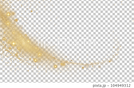 Gold Glitter shiny swirl. Magic Lights and sparkles swoosh 104949312
