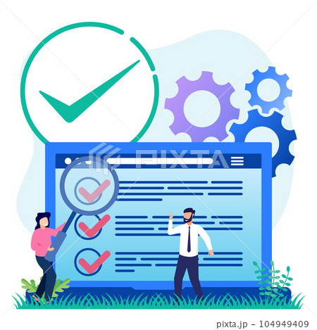 Illustration vector graphic cartoon character of product quality control and logistics Illustration vector graphic cartoon character of product quality control and logistics 104949409