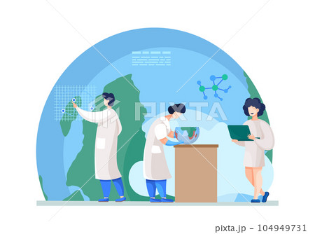Scientist in lab. Chemical researchers with laptop explore ecology. Science experiment in laboratory 104949731