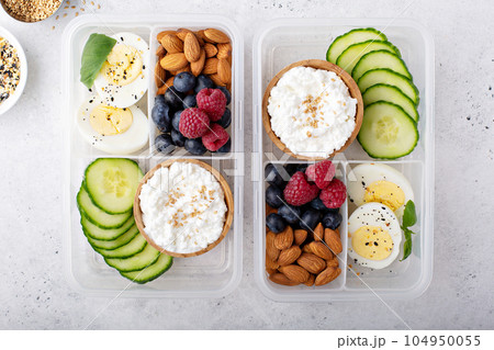 Lunch or snack box with high protein food Lunch or snack box with high protein food 104950055