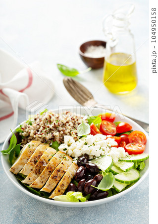 Greek inspired lunch bowl with chicken and quinoa Greek inspired lunch bowl with chicken and quinoa 104950158