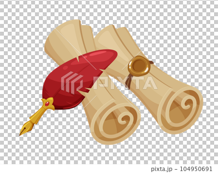 羊皮紙の巻物と羽ペンのイラスト 104950691