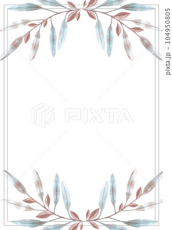 Hand drawn watercolor blue and copper leaves post card. Isolated on white. Can be used for cards, banners, invitations, label. 104950805