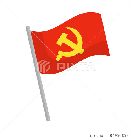 ポール付きの共産主義の旗アイコン。鎌と槌。ベクター。 ポール付きの共産主義の旗アイコン。鎌と槌。ベクター。 104950858