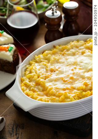 Traditional side dish for Easter dinner, mac and cheese Traditional side dish for Easter dinner, mac and cheese 104950974
