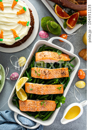 Salmon and green beans for Easter 104951135