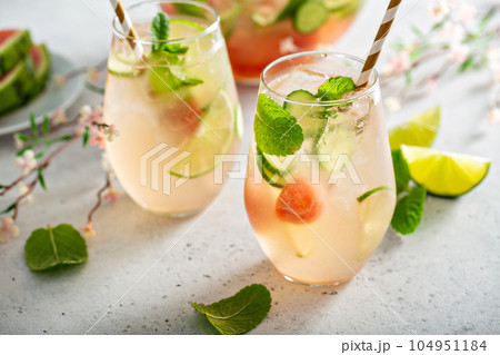 Watermelon and cucumber white wine sangria 104951184