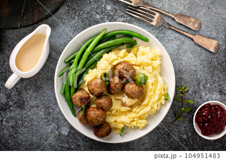 Swedish meatballs with mashed potatoes Swedish meatballs with mashed potatoes 104951483