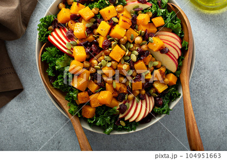 Winter or fall salad with kale and butternut squash Winter or fall salad with kale and butternut squash 104951663