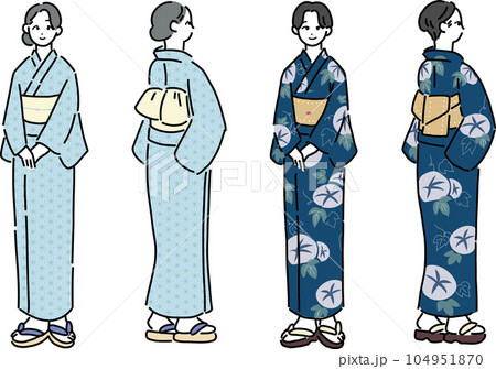 涼しげな浴衣を着た女性セット 104951870