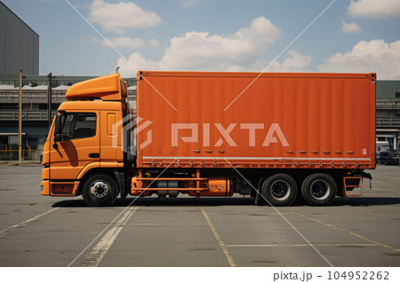 Orange cargo truck on the port Orange cargo truck on the port 104952262
