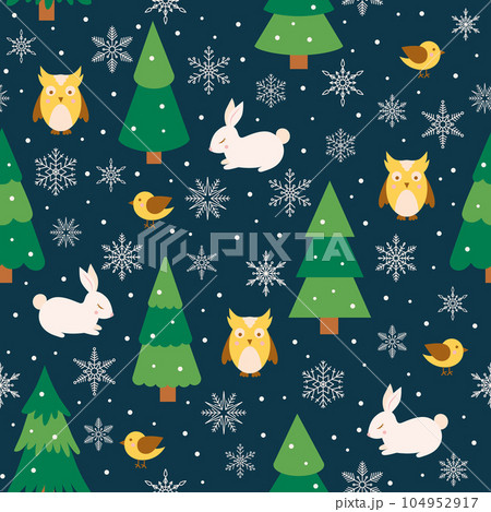 Christmas background with animals and trees Christmas background with animals and trees 104952917