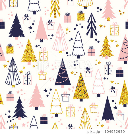 Vector Christmas pattern with fir trees and gifts Vector Christmas pattern with fir trees and gifts 104952930