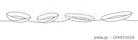 Set of ceramic plates one line continuous drawing. Kitchen utensils continuous one line illustration. Vector minimalist linear illustration. 104953026
