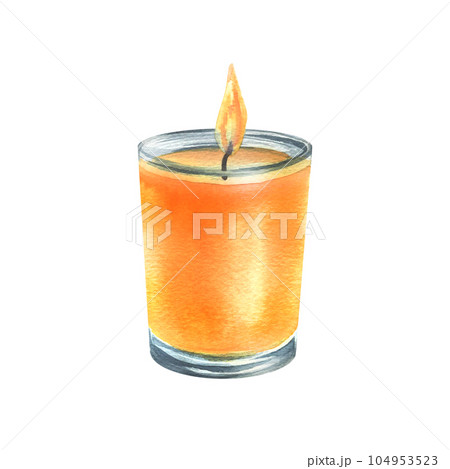 Orange decorative candle in a glass jar with...のイラスト素材