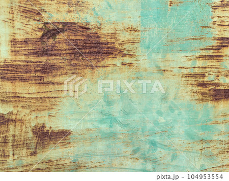 abstract background of green cracked paint on rusty 104953554