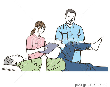 整体の研修を受ける女性と男性の整体師 整体の研修を受ける女性と男性の整体師 104953908