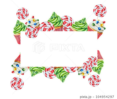 Watercolor frame with Christmas sweet muffins...のイラスト素材 [104954297] - PIXTA