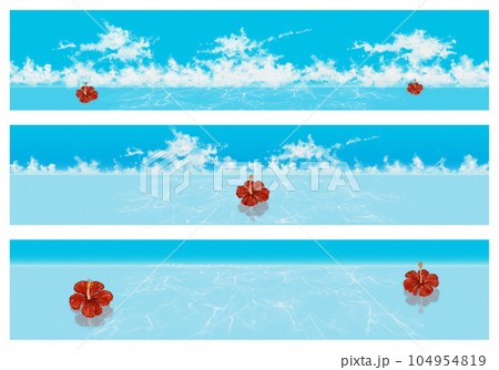 夏のイラスト素材(・∀・) 海に浮かぶハイビスカス 104954819