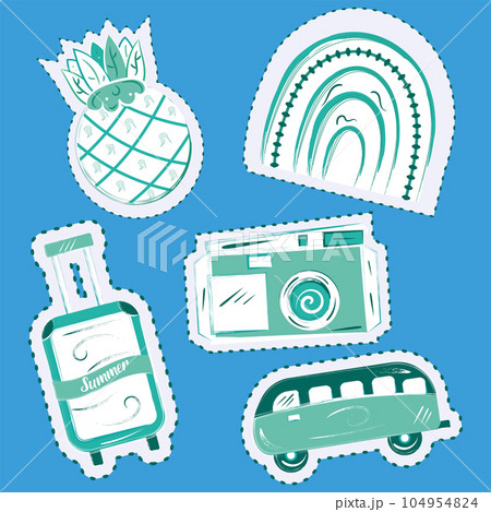 Set of monochrome groovy sketch sticker icons Vector 104954824