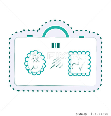 Isolated monochrome groovy tape recorder sketch sticker icon Vector 104954850