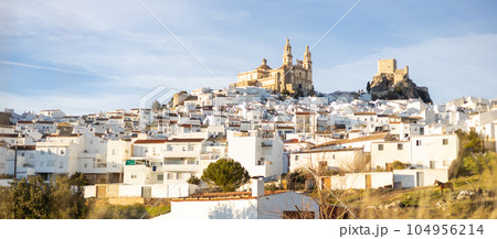 Panoramic of Olvera town, considered the gate of white towns route in the province of Cadiz, Spain. Panoramic of Olvera town, considered the gate of white towns route in the province of Cadiz, Spain. 104956214