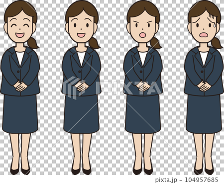 年輕女子穿西裝雙手疊在前面的表情圖案 104957685