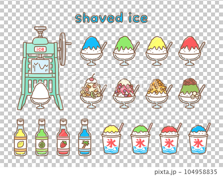 ポップでかわいい手描きかき氷イラストセット ポップでかわいい手描きかき氷イラストセット 104958835