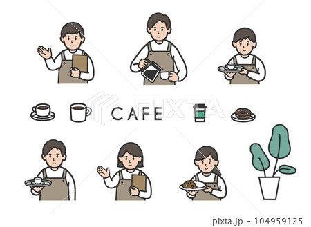 カフェのスタッフのイラストセット カフェのスタッフのイラストセット 104959125